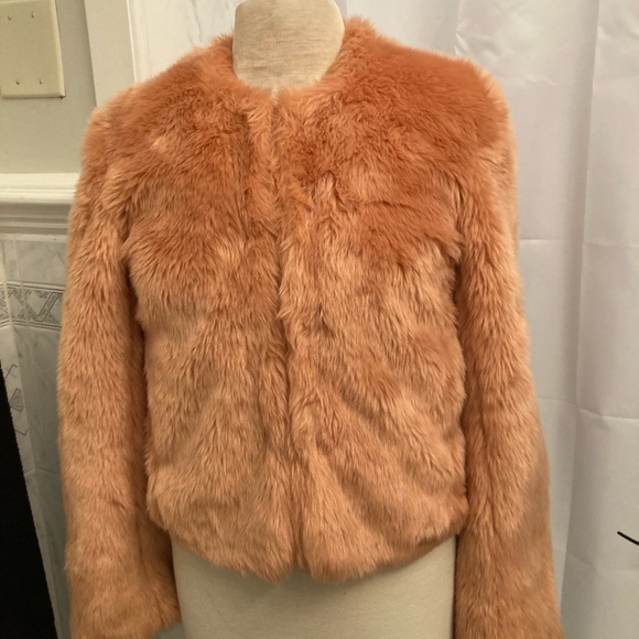 Hommage of Los Angeles women’s size small salmon, faux fur jacket side pockets - Picture 1 of 16